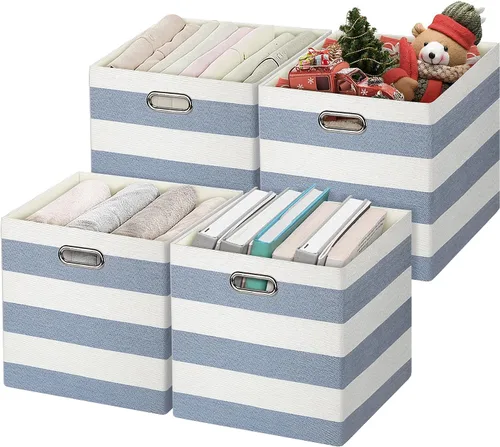 Miniatura 8 de Posprica - Cestas organizadoras de almacenamiento, 11×11 cubos plegables de almacenamiento de tela con cajones para guarderías, oficinas, armarios