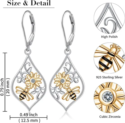 Miniatura 48 de Aretes colgantes de filigrana de plata de ley 925, margarita, loto, flor de rosa, piedra lunar, lágrima para mujer, nudo celta infinito, margarita