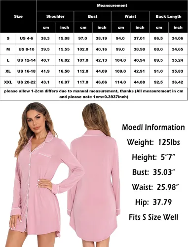 Miniatura 6 de Leikar Camisones para mujer, con botones, pijama, vestido de manga corta, ropa de dormir S-XXL
