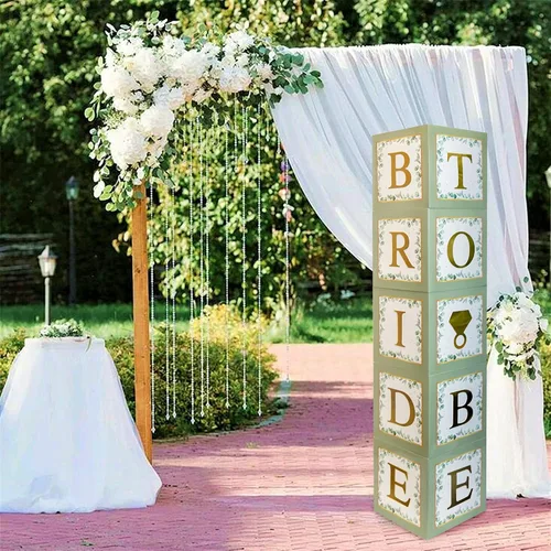 Miniatura 5 de 101 piezas de decoración de despedida de soltera de vegetación, cajas de globos doradas, bloques con BRIDE TO BE + GROOM + letras A - Z y 40 globos