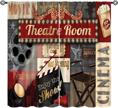 Cortina de cine en casa vintage, color rojo, cine, decoración del hogar, tratamiento de ventana opaca para cine en casa, sala de estar, dormitorio,