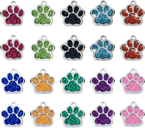 Honbay 20 colgantes de aleación esmaltada con purpurina de oso cachorro y gatito, lindos animales, mascotas, gatos, perros, huellas de patas,