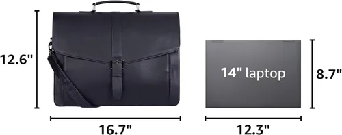 Miniatura 3 de ESTARER Portafolio de cuero para hombres de 15.6 pulgadas, bolsa para computadora portátil para oficina/negocios/viajes, bolsa de hombro grande