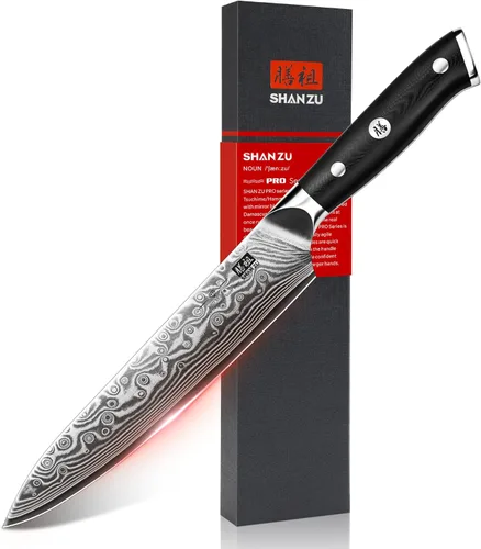 Miniatura 9 de SHAN ZU - Cuchillo de chef de 8 pulgadas de acero damasceno japonés, cuchillos de cocina profesionales, cuchillo de cocina de alta calidad de acero