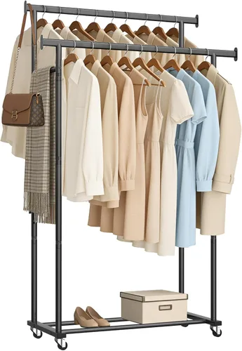 Perchero de ropa con ruedas para colgar ropa, perchero resistente para ropa portátil, estante de metal para dormitorio, lavandería, sala de estar,