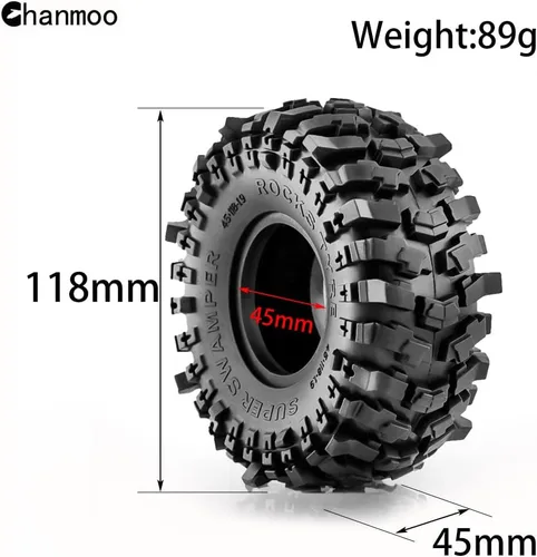 Miniatura 2 de 1.9 Neumáticos sobre orugas 1/10 RC Neumáticos de goma suave de 4.646 in con inserto de espuma para RC Crawler Car Traxxas TRX4 Axial SCX10 SCX10 II