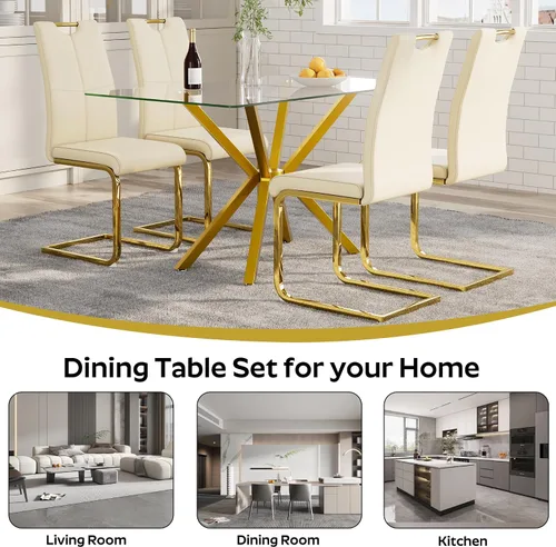 Miniatura 4 de Mesa de comedor de 5 piezas de 47 pulgadas con 4 sillas de piel sintética, juego de mesa de comedor moderno para 4, mesa de cocina rectangular
