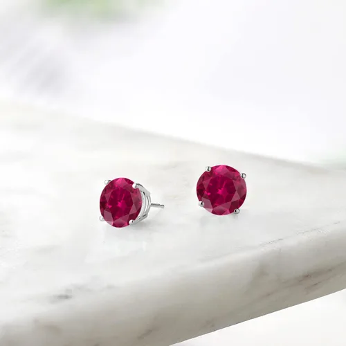 Miniatura 65 de Gem Stone King Aretes de plata de ley 925 con piedra natal redonda de 0.276 in para mujer