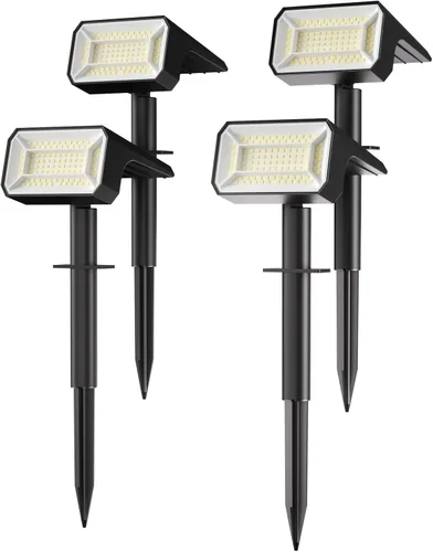 Fabrito Paquete de 4 focos solares para exteriores, impermeables, IP67, [108 LED, 4 modos], focos del atardecer al amanecer con batería de 1500 mAh