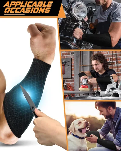 Miniatura 5 de Geyoga 2 pares de mangas resistentes a los cortes, protección de brazos, nivel 5, fundas protectoras de seguridad, protectores de brazos para Negro