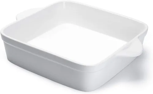 Sweese Fuente cuadrada de porcelana para hornear de 8 x 8 pulgadas con dobles asas - Molde antiadherente para horno tipo cacerola para brownie,