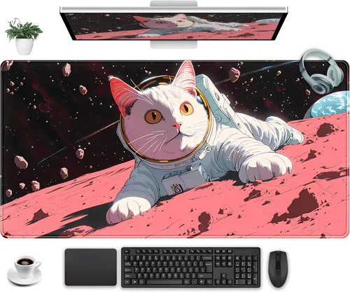 Tapete de escritorio con diseño de gato para mouse de escritorio completo, tapete para juegos XXL, divertido tapete de escritorio para teclado de