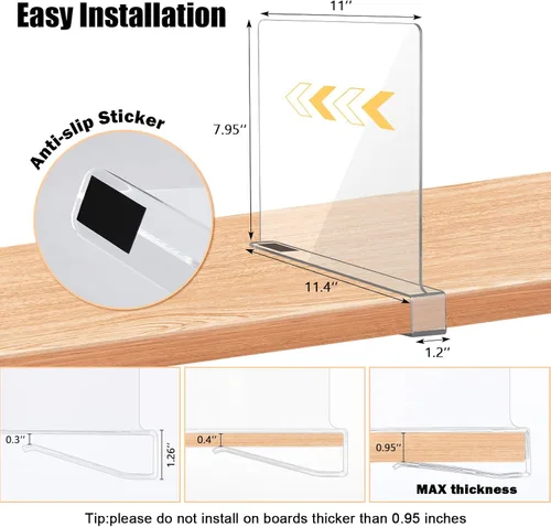 Miniatura 2 de xydstay Paquete de 6 Separadores de Estantes de Acrílico Transparente para Organización de Closet, Organizadores de Bolsos para Closet, Divisores