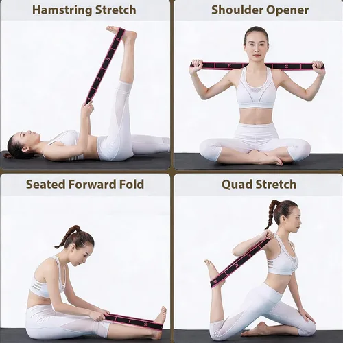 Miniatura 5 de Bandas de resistencia de fitness con asas para estiramiento y yoga, banda elástica de entrenamiento de 8 secciones con marcas claras, bandas