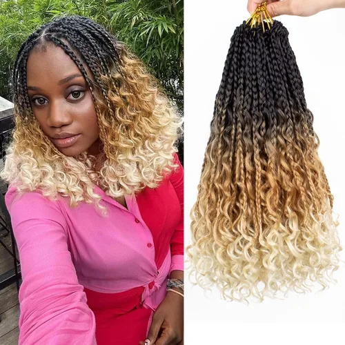Miniatura 41 de COOKOO Cabello de Trenzas de Caja Bohemias de Ganchillo de 8 Pulgadas para Mujeres Negras, Paquete de 8, Cabello Sintético de Trenzas de Caja