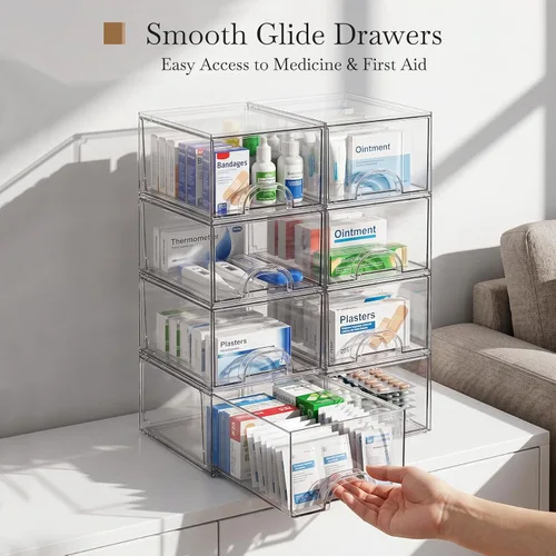 Miniatura 5 de Paquete de 8 pequeñas cajas de almacenamiento de acrílico apilables transparentes para herramientas de arte y bocetos, cajones de almacenamiento