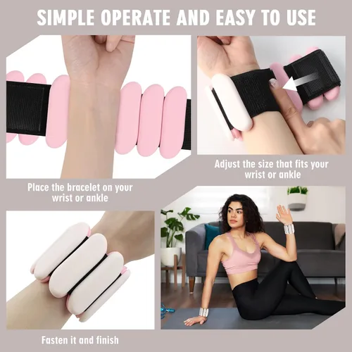Miniatura 6 de Pesas de muñeca – 1 par (1 libra cada uno) Pesas ajustables para muñeca y tobillo, brazaletes de muñeca de silicona para piernas y brazos para Rosa