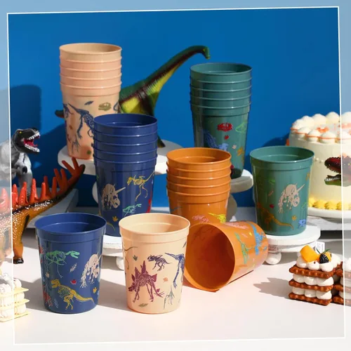 Miniatura 2 de Nuanchu Paquete de 24 vasos de plástico para fiesta de dinosaurios, suministros de cumpleaños, vaso de dinosaurio reutilizable para decoración