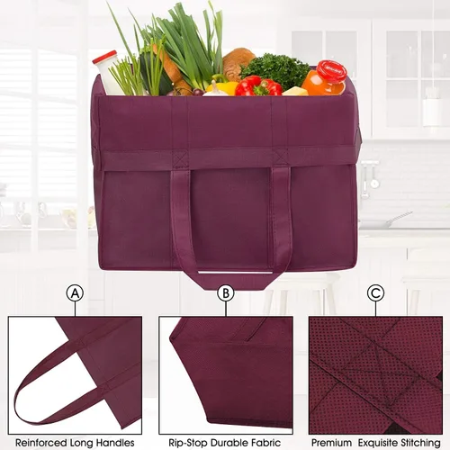 Miniatura 5 de WISELIFE Bolsas de compras reutilizables para comestibles, paquete de 10 bolsas de mano plegables grandes a granel bolsas de productos ecológicos