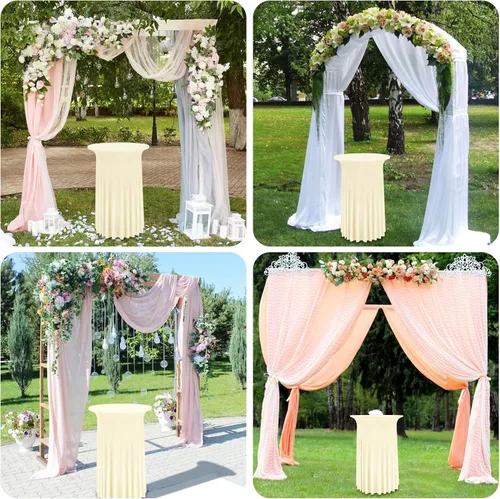 Miniatura 7 de Paquete de 4 manteles redondos para mesa de cóctel, de 32 x 43 pulgadas, de elastano, con cortinas onduladas, color beige, para mesa de boda, bar