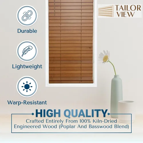 Miniatura 4 de TailorView Cortinas de ventana horizontales de madera personalizables sin cordón - Paletas de 2 pulgadas - Alabastro - Montaje interior o exterior.