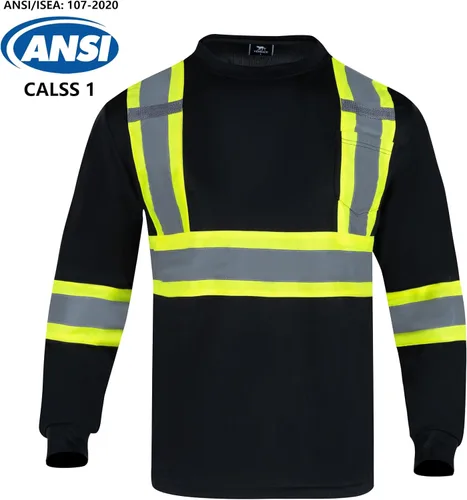 Miniatura 2 de VENDACE Camiseta de Seguridad Reflectante de Alta Visibilidad 3 Paquetes Hi Vis Camisa de Trabajo de Construcción de Manga Larga Negro