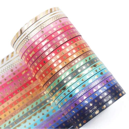 Yubbaex - Juego de 24 rollos de cinta Washi delgada con impresión de lámina dorada, cintas decorativas para manualidades, diarios, planificadores,