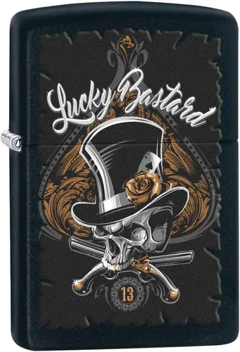 Zippo Encendedor: Calavera bastardo de la suerte - negro mate 80196