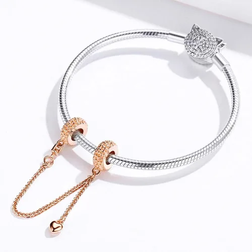 Miniatura 3 de ABAOLA - Dije con cadena de seguridad, con corazón de plata de ley 925, compatible con pulseras y collares Pandora
