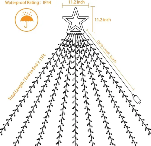 Miniatura 5 de Luces de estrella para decoración de Navidad al aire libre, 320 LED, 16.4 pies, luces de cadena para árbol de Navidad con topper de estrella