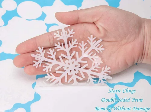 Miniatura 3 de Q-BABY 200 calcomanías estáticas de copos de nieve para decoración de ventanas de Navidad, 200