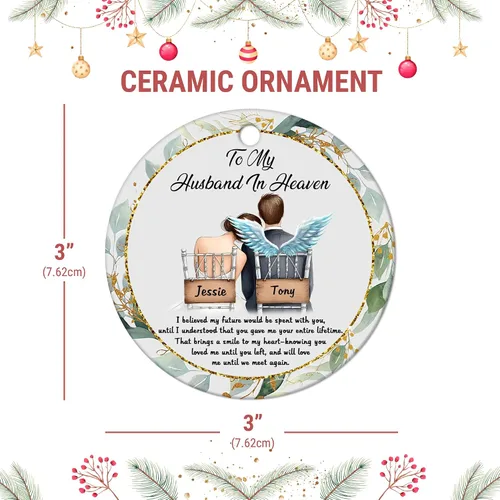 Miniatura 3 de HYTURTLE Adorno de Navidad personalizado de condolencias conmemorativas para la pérdida familiar del amado esposo – To My Husband in Heaven Till The
