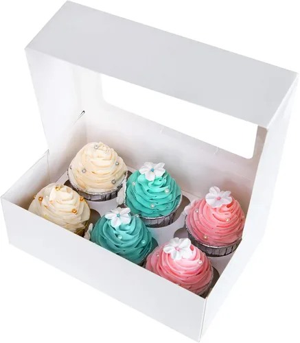 Miniatura 8 de ONE MORE Cajas para cupcakes con insertos para 6 soportes, cajas grandes de panadería estándar blancas de 9.5 x 6.3 x 3 pulgadas con ventana