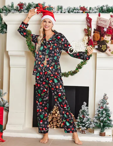 Miniatura 2 de Ekouaer Conjunto de pijama de satén largo clásico de verano para mujer