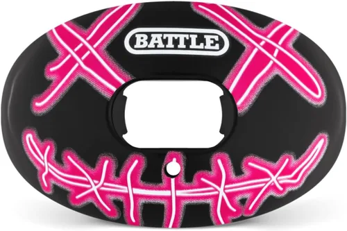 Battle Sports Oxygen Protector Bucal de Fútbol Americano - Protector Bucal de Fútbol Americano con Correa, Flujo de Aire Superior y Mejor Negro/Neón