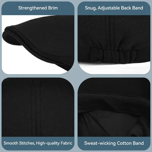 Miniatura 5 de KUJUHA Gorra Newsboy para Hombre de Algodón Plana Ivy Gatsby Sombrero Newsboy Sombrero de Conducción Sombrero Cabbie Irlandés Gorras de Caza