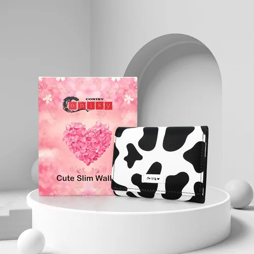Miniatura 35 de CONISY Lindas carteras para mujer, de cuero con bloqueo RFID, pequeña cartera triple con ventana de identificación para niñas y mujeres