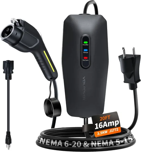 Miniatura 20 de Cargador de vehículo eléctrico de nivel 1/2, 16 amperios y 3.5 kW, cargador portátil con cable de 20 pies, estación de carga doméstica, con enchufe