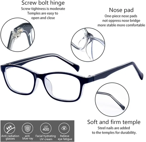 Miniatura 5 de Gafas de sol para niños, antiazules, rectangulares, antigolpes, con luz azul, UV400, antirreflejos, Negro