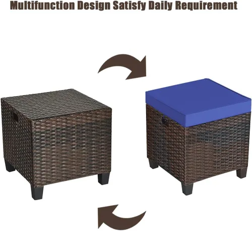 Miniatura 7 de HAPPYGRILL Juego de 2 otomanas de mimbre de ratán para exteriores, con cojines extraíbles, muebles de patio, reposapiés, asiento para reposapiés
