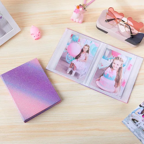 Miniatura 2 de FIODAY Paquete de 2 álbumes de fotos de 4 x 6 pulgadas con purpurina para niños, cada mini álbum tiene capacidad para 52 fotos, álbumes de fotos
