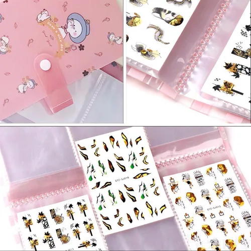 Miniatura 3 de Libro de almacenamiento de calcomanías para arte de uñas, 1 paquete de 120 ranuras, plástico, resistente al agua, diseño de dibujos animados, uso
