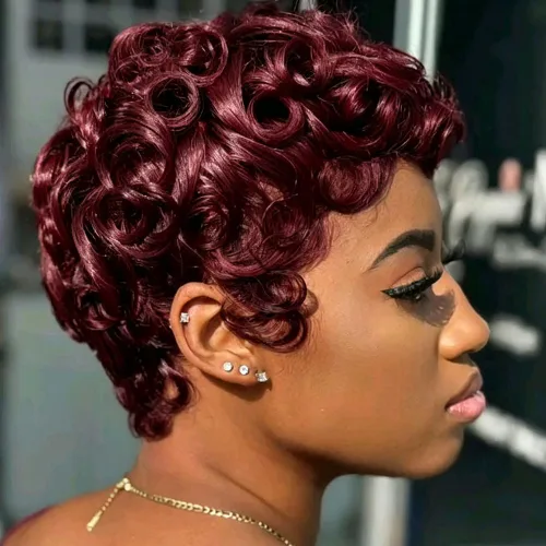 Miniatura 9 de MOONSHOW - Pelucas cortas de corte Pixie para mujeres negras, peluca de corte Pixie marrón Short Pixie Wigs for Black Women Natural Layered Short