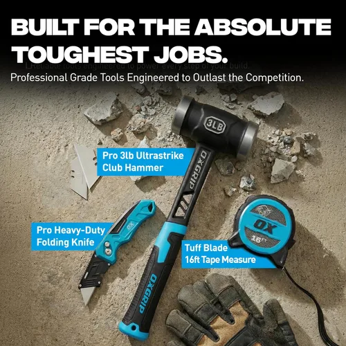 Miniatura 9 de OX Pro Ultrastrike Martillo de trineo de 3 lb con amortiguación de vibraciones, cuello puenteado y empuñadura ergonómica antideslizante