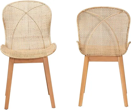 Miniatura 2 de Baxton Studio Sabelle Japandi - Juego de 2 sillas de comedor de caoba y ratán marrón natural