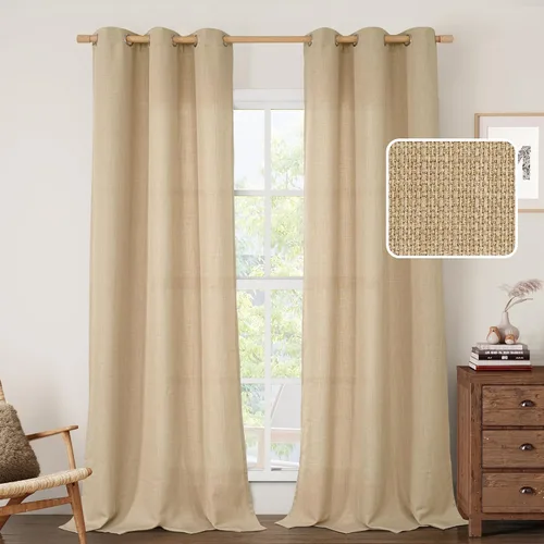 Miniatura 10 de LAMIT Cortinas de Lino Blancas Semitransparentes para Dormitorio, Paneles Filtrantes de Luz, Cortinas de Lino con Ojales de Protección de Privacidad