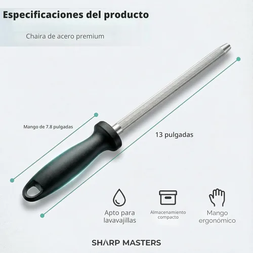 Miniatura 2 de Varilla afiladora de cuchillos, acero al carbono de 13 pulgadas para cuchillos de cocina, barra de afilado magnetizada profesional con chapado