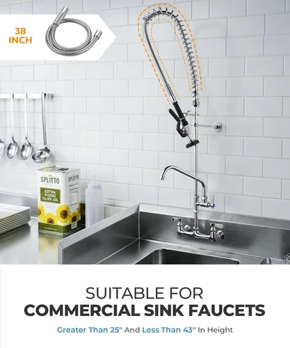 Miniatura 5 de Manguera rociadora de grifo comercial de fregadero de 38 pulgadas, manguera rociadora de preenjuague para grifo de fregadero de cocina comercial