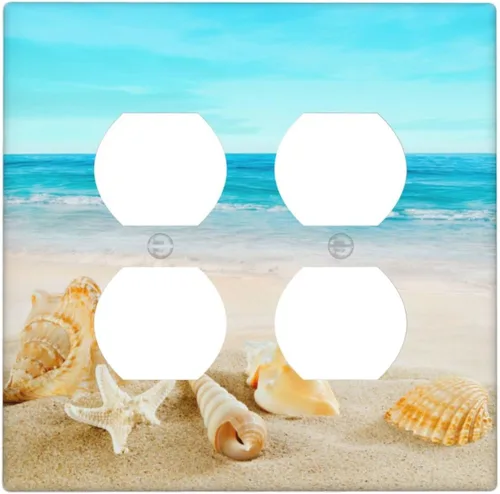 Miniatura 22 de Cubierta para interruptor de luz, diseño de conchas marinas en la playa, placas de pared de 2 bandas, 1 paquete