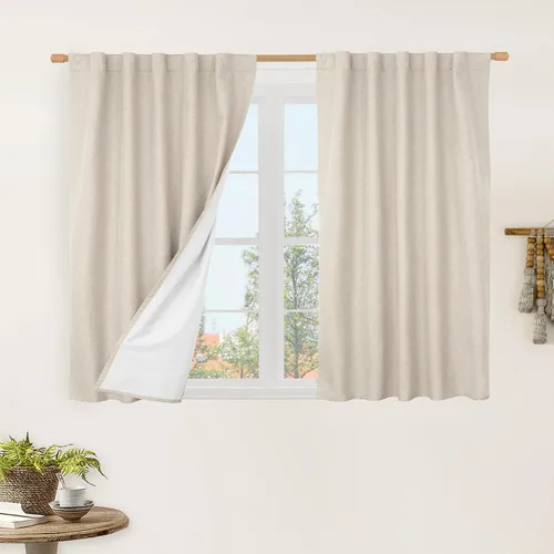 Miniatura 104 de LAMIT Cortinas de lino natural 100 % opacas para ventana, para dormitorio, 45 pulgadas, cortinas térmicas con textura de lino estilo granja